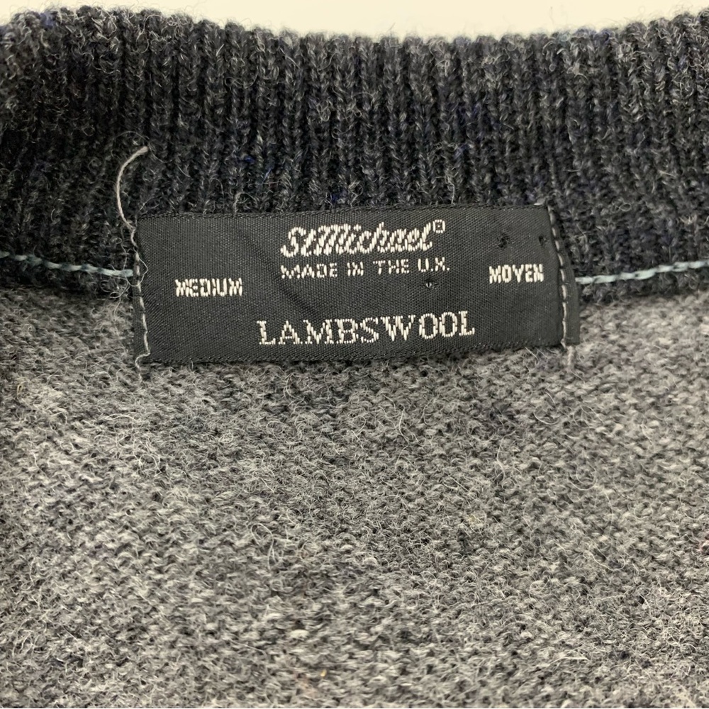St Michael Cardigan Sweater Knit Gray Sz Medium Lambswool Pockets Grandpacore UK - Picture 8 of 10